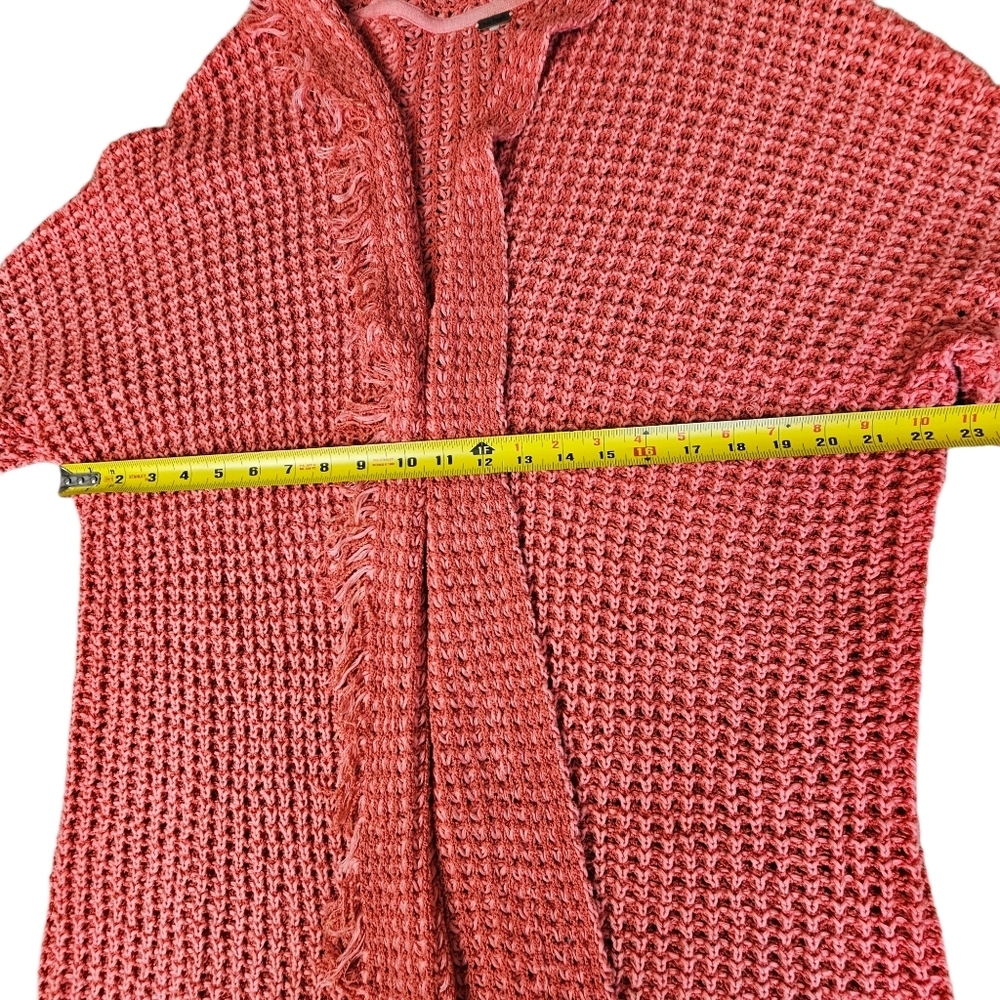 Free People "I'll Be Around" Coral Woven Silk Blend Fringe Open Cardigan - Picture 6 of 13